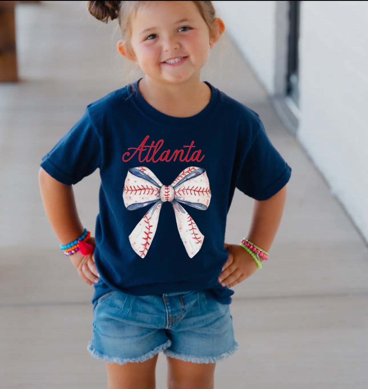 Atlanta Braves Girls Baseball Bow S/S Tee