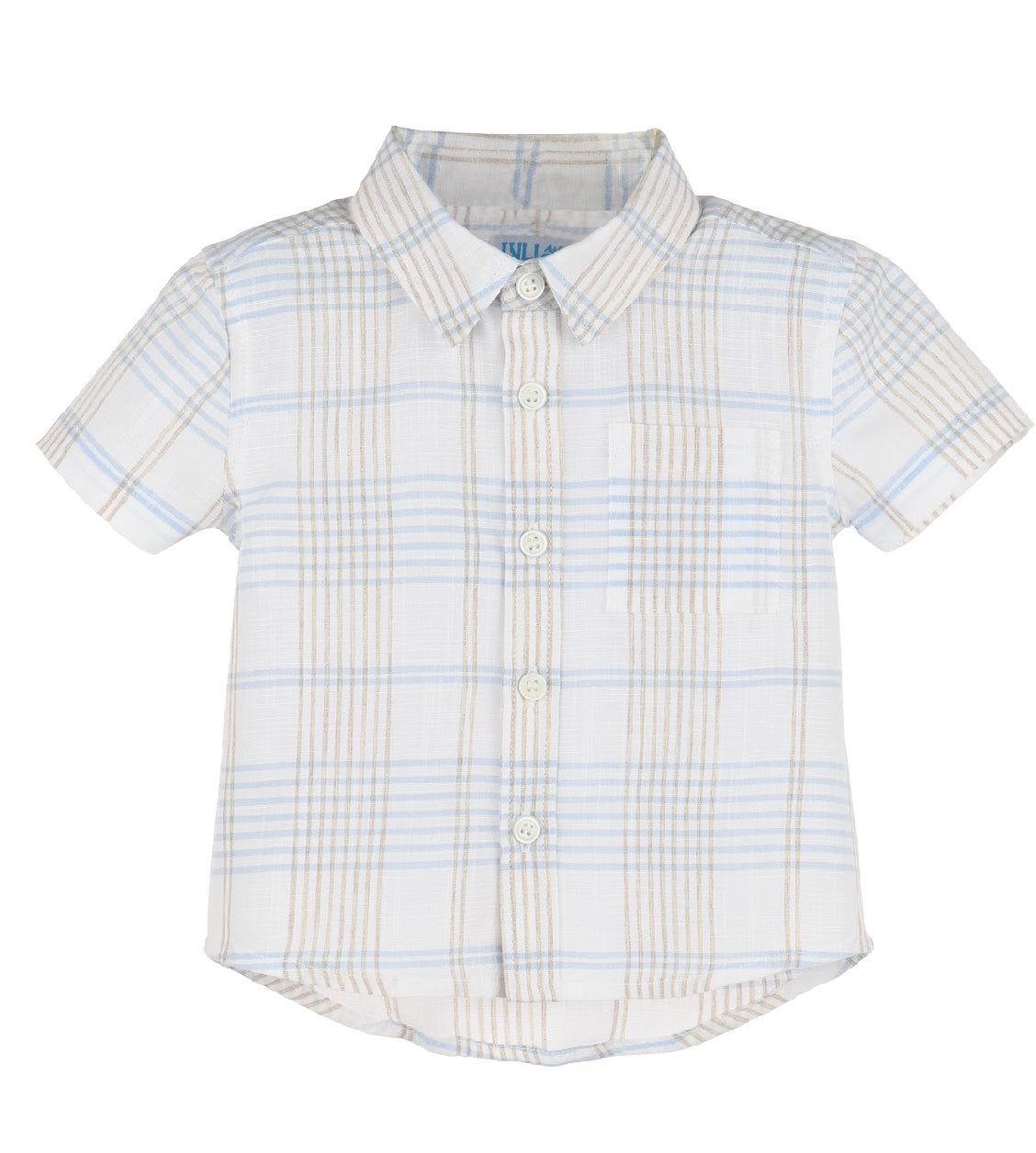 Luli & Me Baby Boy Plaid S/S Button Down Dress Shirt-Khaki& Blue