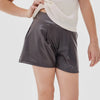 Good Girl Faux Leather Pleated Shorts-Chocolate