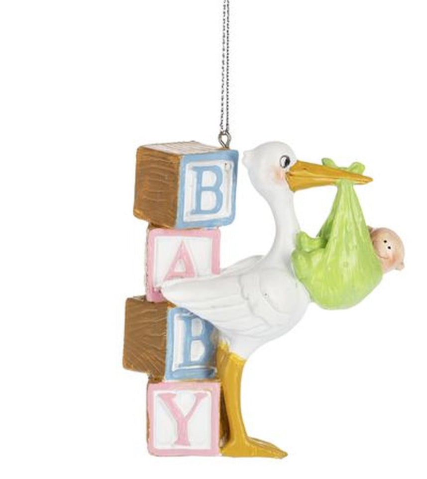 Ganz Stork Holding Baby Ornament