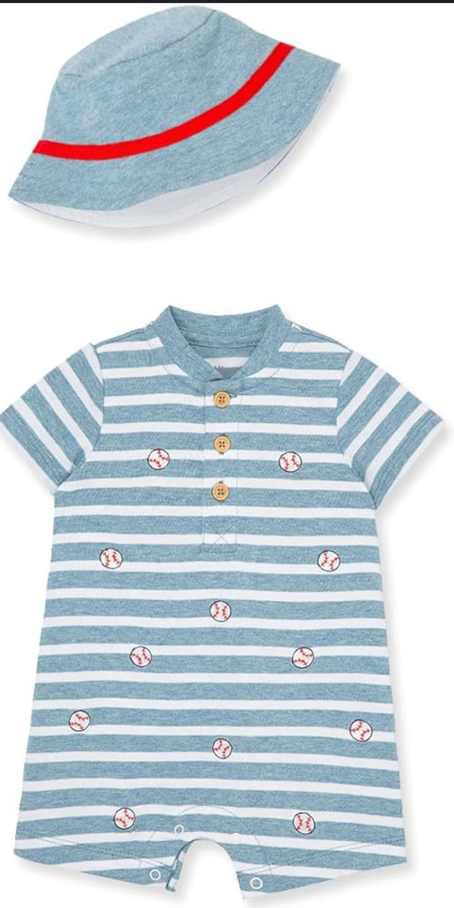 Baseball Romper with Matching Hat Set