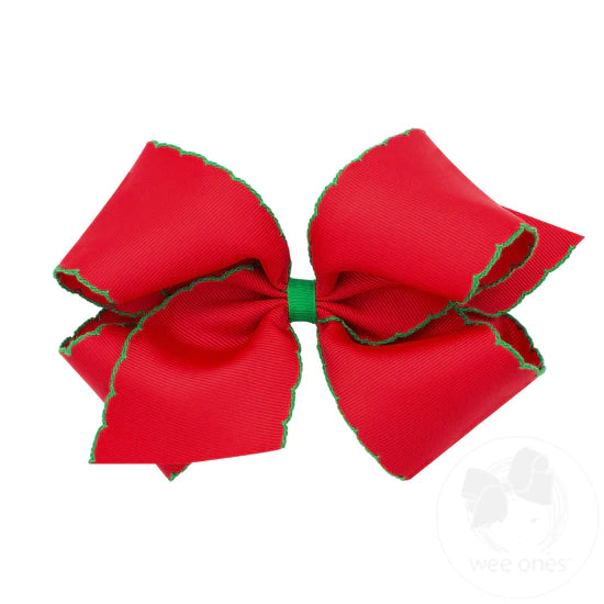 Wee Ones Moonstitch Medium Classic Red and Green Bow