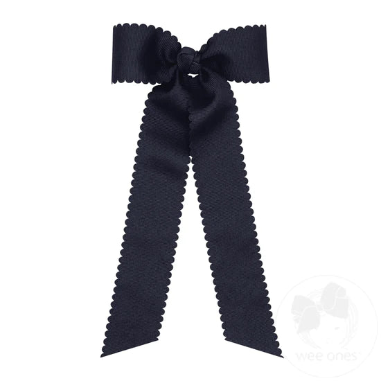 Wee Ones Medium Grosgrain Bowtie with Scalloped Edges and Streamer Tails - Navy