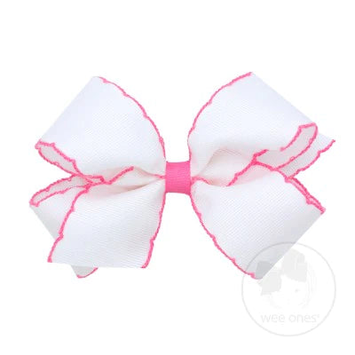 Wee Ones Moonstitch Medium Classic White and Pink Bow