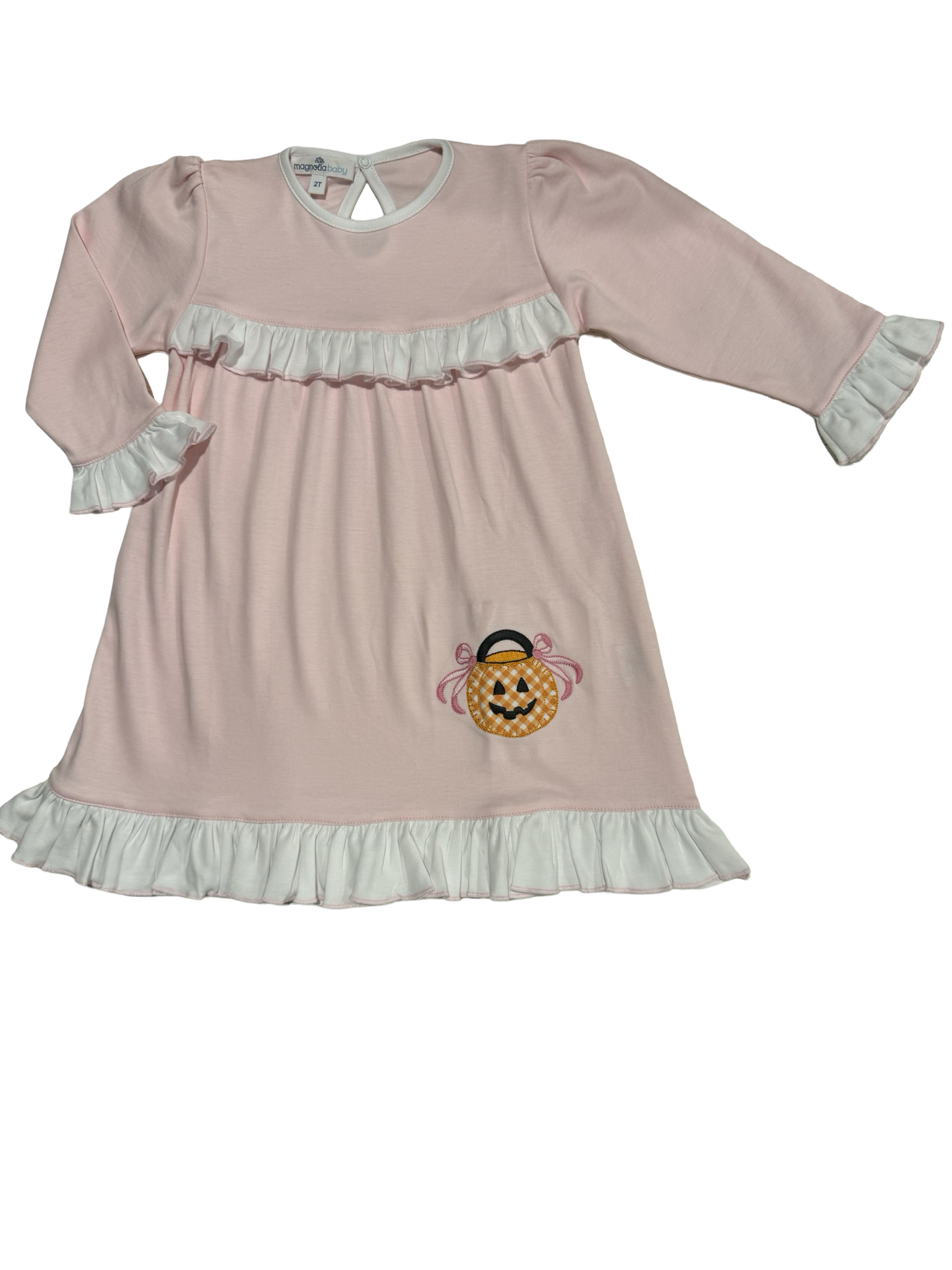 Magnolia Baby Trick or Treat Appliqué Collared L/S Dress