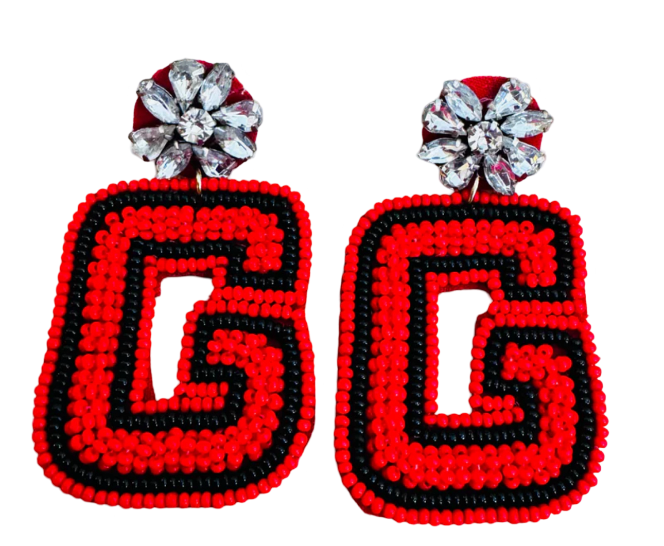 Beaded Red & Black “G” Earrings