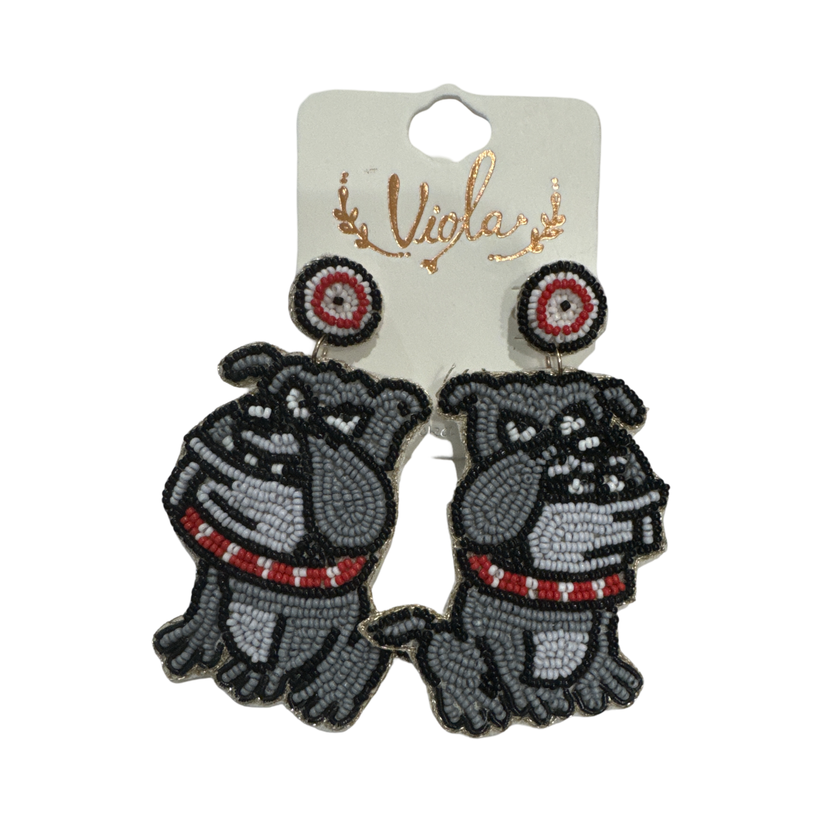 Game Day Bulldog Beaded Dangle Earrings