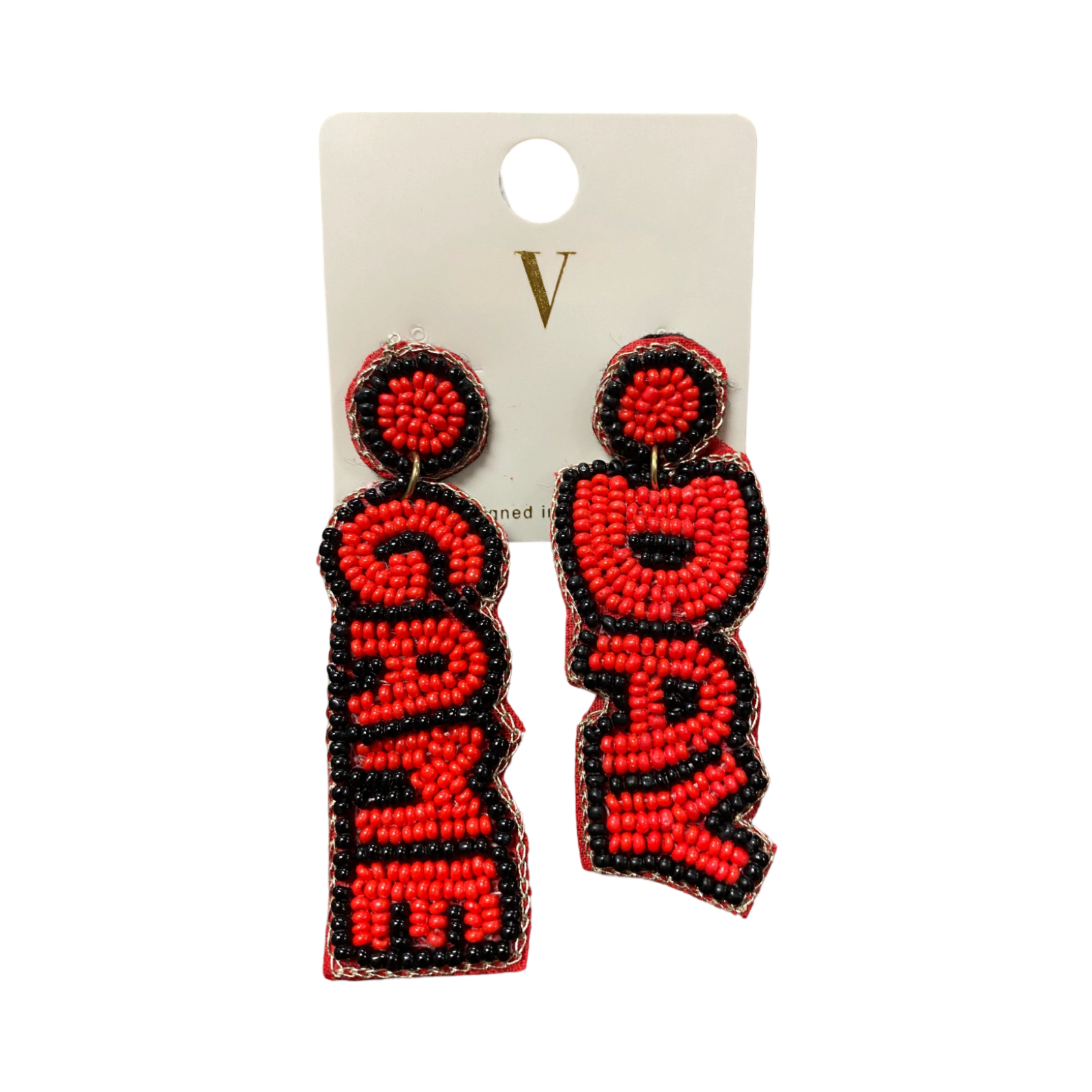 Red & Black Game Day Beaded Dangle Earrings