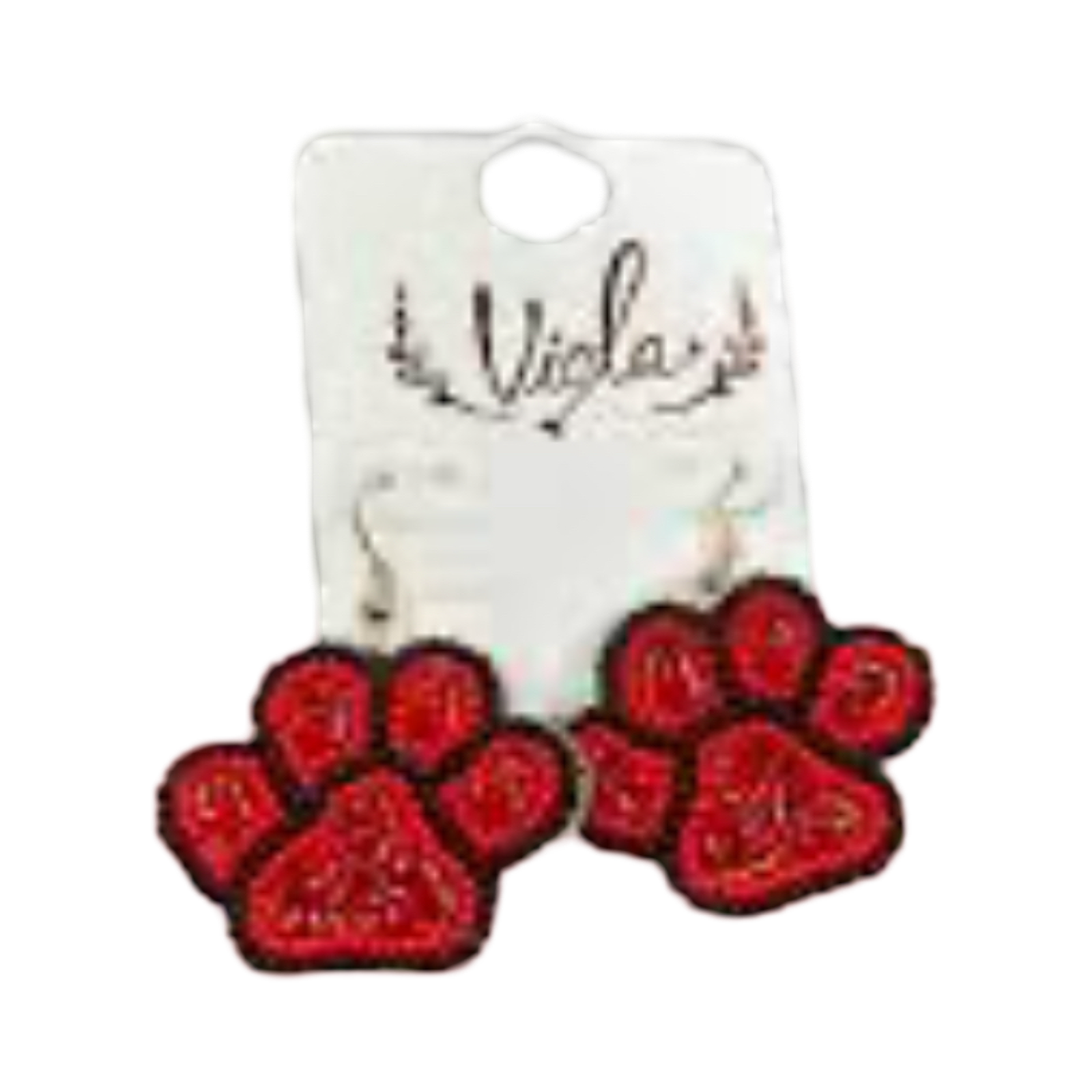 Red & Black Paw Seeded Earrings