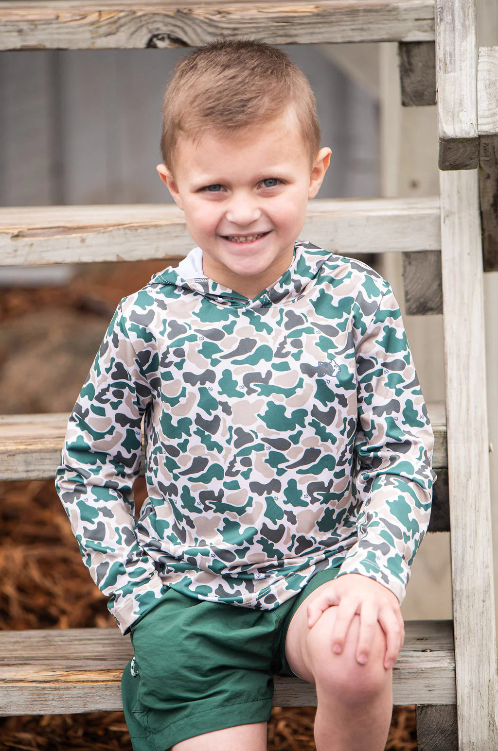 Kid's Pro Performance Hoodie T-shirt in Break Point Camo with Swordfish