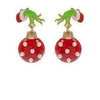 Grinch Green Hand holding ornament Dangle Earrings