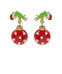 Grinch Green Hand holding ornament Dangle Earrings
