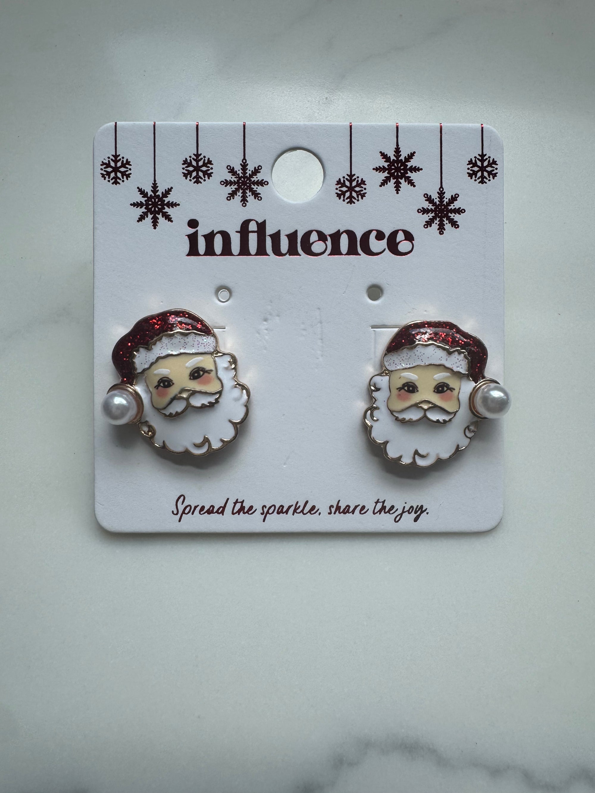 Santa Head Stud Earrings w/ Pearl Accent