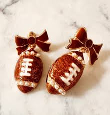 Football w/ Bow & Pearls Drop Earrings