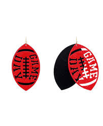Football Shaped Game Day Drop Earrings Red & Black