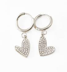 Pave Heart Drop Earrings
