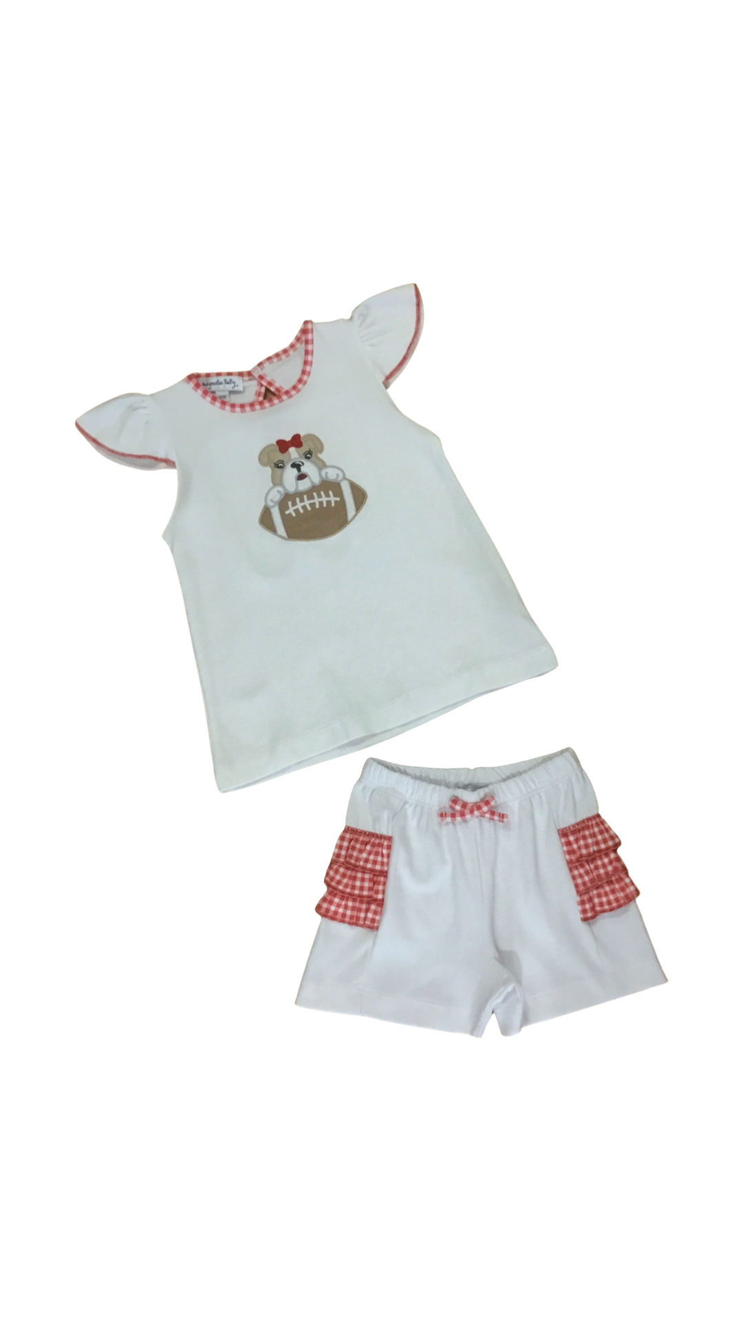 Magnolia Baby Bulldog Football Appliqué Ruffle Flutters Short Set