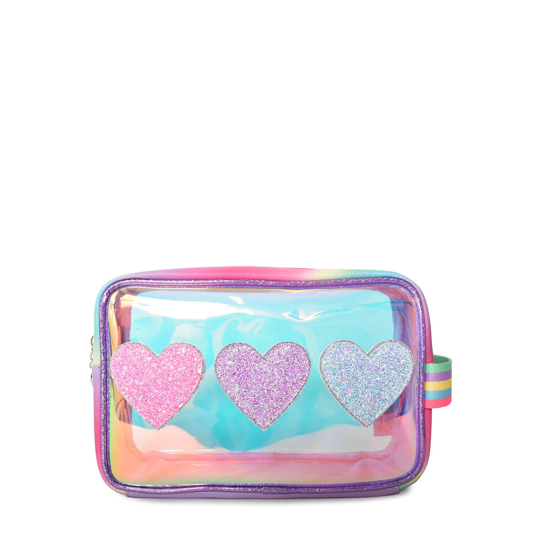 OMG ACCESSORIES Glitter Hearts Clear Glazed Pouch