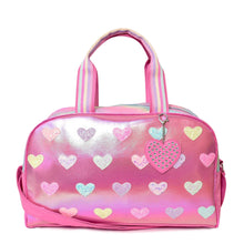 Load image into Gallery viewer, OMG ACCESSORIES Metallic Heart-Patched Pink Large Duffle Bag
