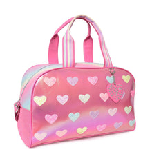 Load image into Gallery viewer, OMG ACCESSORIES Metallic Heart-Patched Pink Large Duffle Bag
