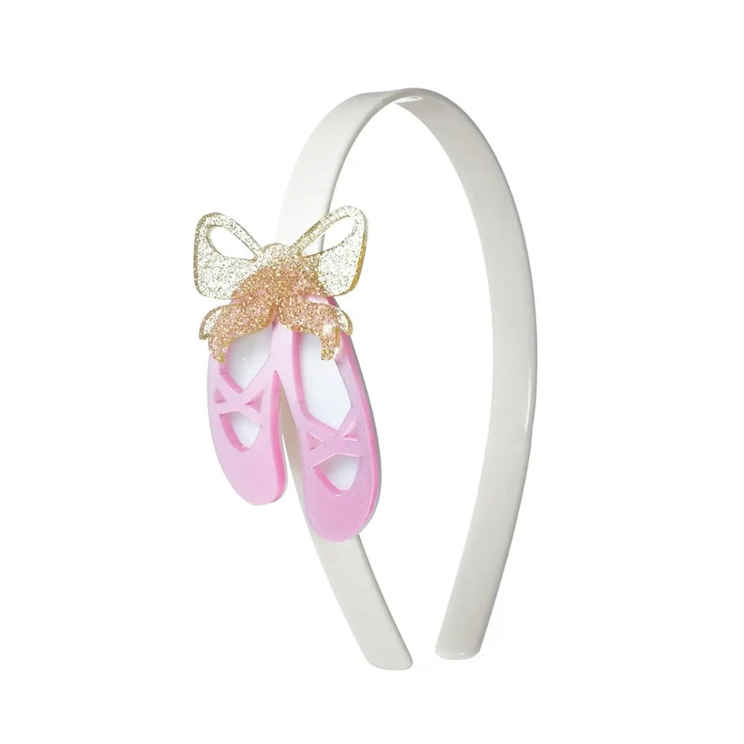 Lilies & Roses Ballet Slipper Satin Pink Headband (Clear Headband)