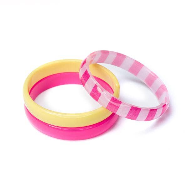 Lilies & Roses Pink Stripe Yellow Bangle Set (3 Pieces)