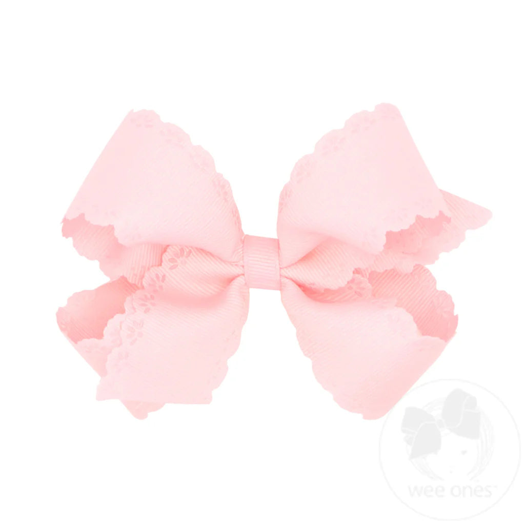 LPK Medium Grosgrain Bow with Eyelet Flower-Embossed Edges