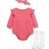 Little Me Berry Knit Headband & Sock Romper Bubble Set