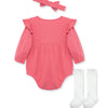 Little Me Berry Knit Headband & Sock Romper Bubble Set