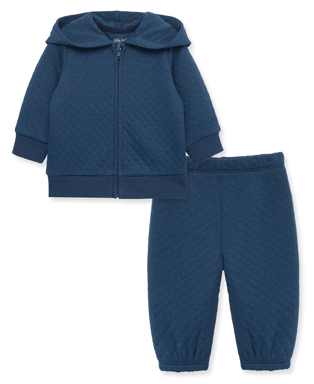 Little Me Blue Quilt Hoodie Set