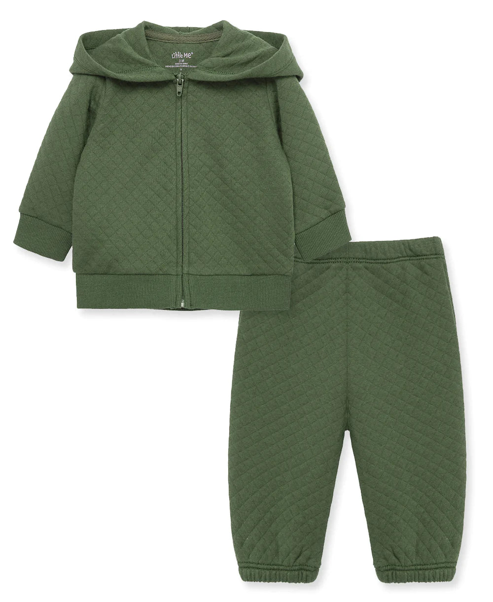 Little Me Green Quilt Hoodie Set