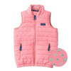 GIRL'S PUFFER VEST IN PLUMERIA PINK WITH SEA TURTLE PRINT LINER