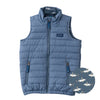 KID'S PUFFER VEST IN BLUEFIN BLUE WITH BIGEYE TUNA PRINT LINER