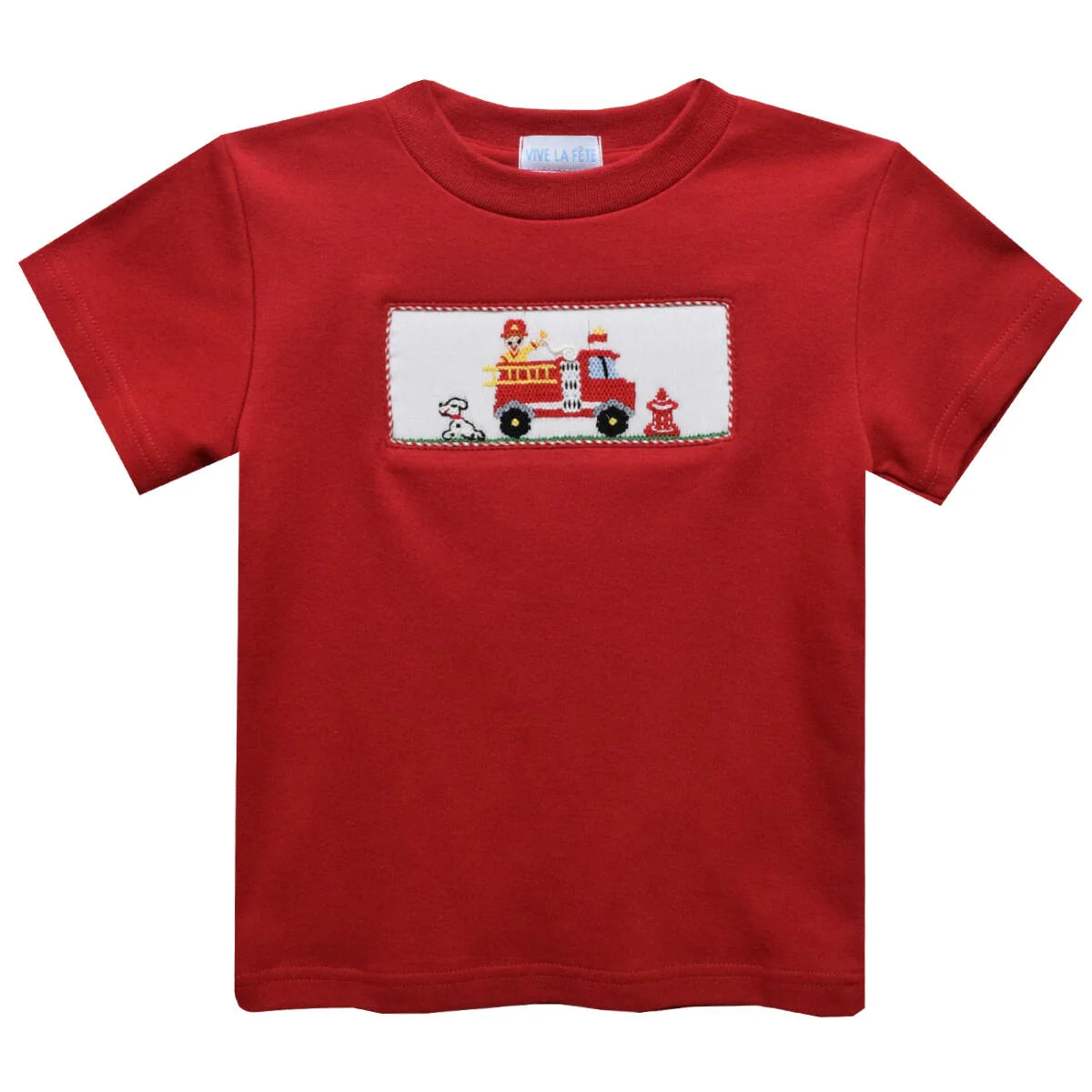 Vive La Fete Firetruck Smocked Red Knit Short Sleeve Boys