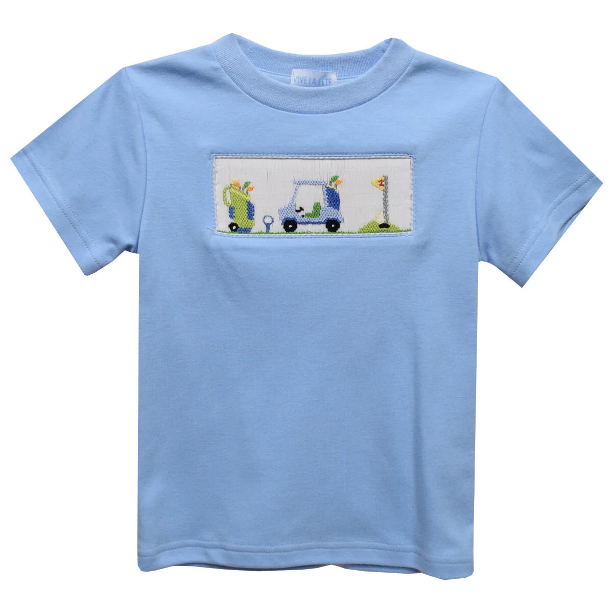 Vive La Fete Golf Smocked Light Blue Knit Short Sleeve Boys