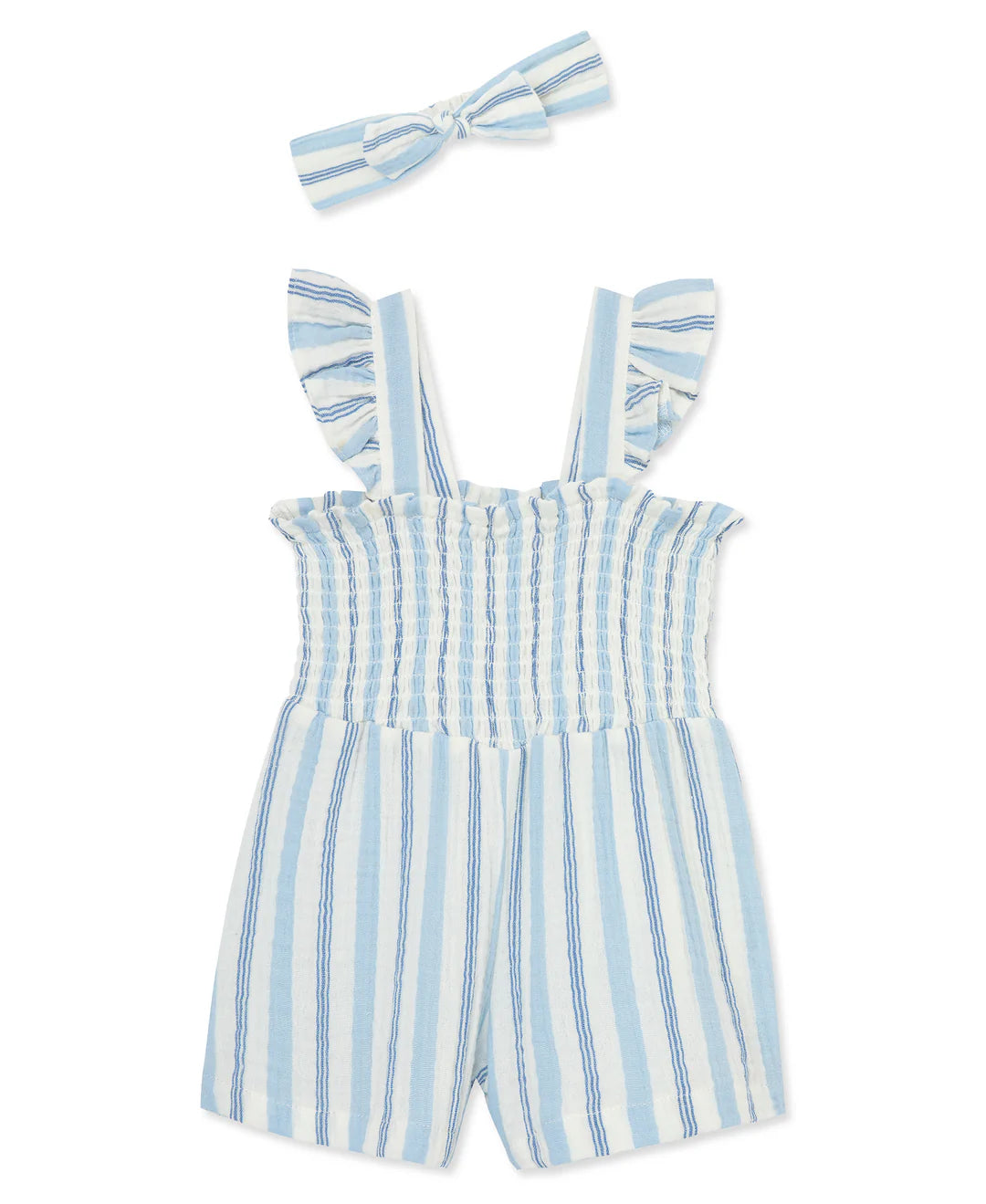 Little Me Blue Stripe Gauze Romper