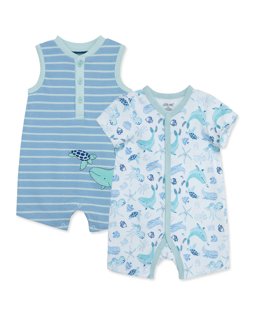 Little Me Whales 2 pack rompers