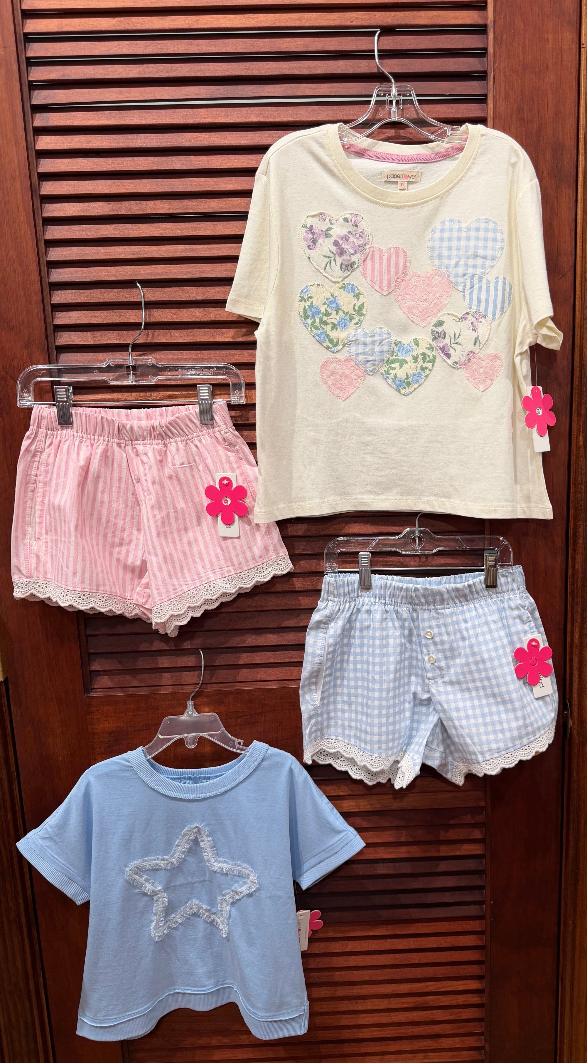 Gingham Lace Trim Boxer Shorts Blue