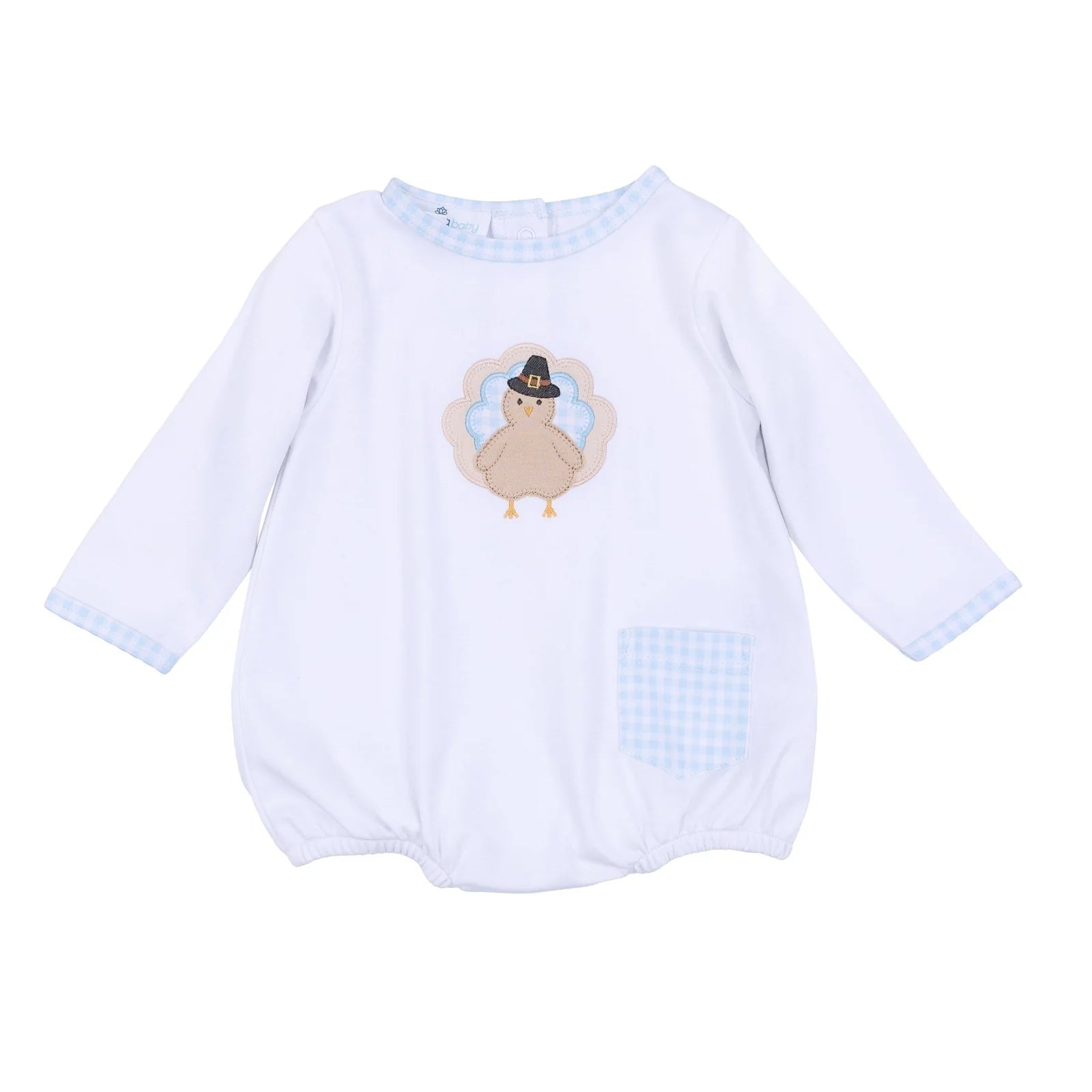 Pilgrim Pals Applique Long Sleeve Bubble - Light Blue