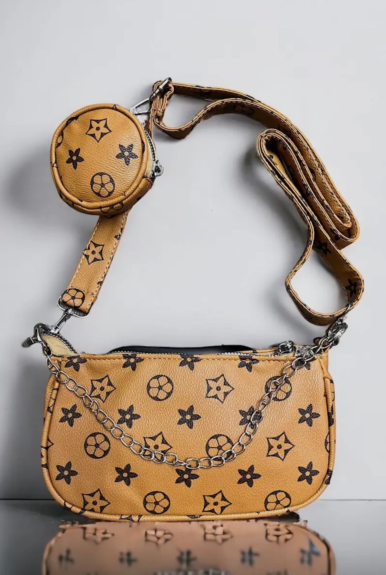 Khaki Star Printed Cross Body Purse