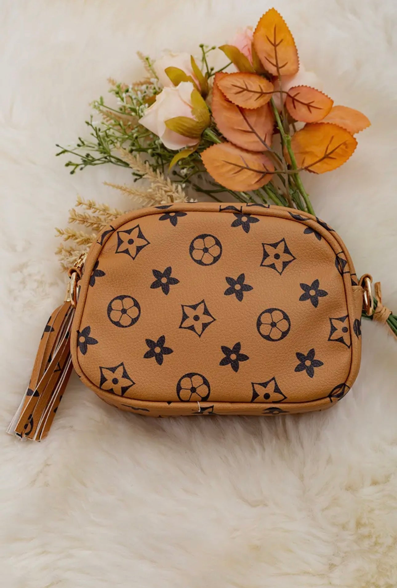 Khaki Star Printed Mini Purse With Wide Strap