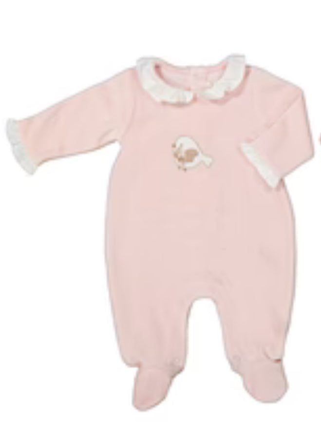 Mayoral Baby Girl Bird Appliqué  Velour Sleeper - Rubor