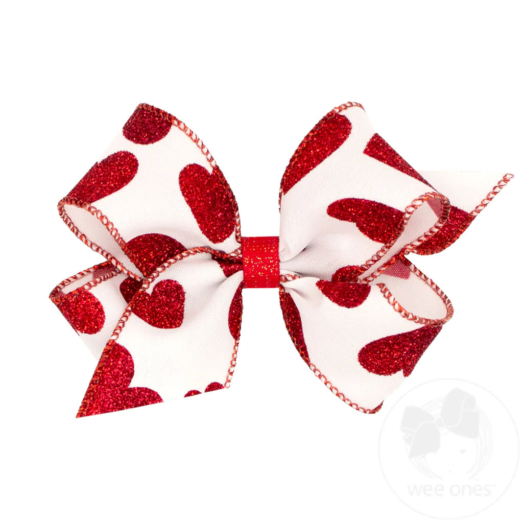 King Valentine Taffeta Glitter Heart Hair Bow