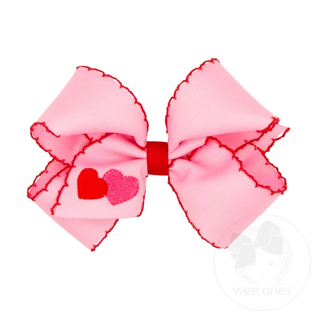 King Valentine Heart Embroidered Grosgrain Hair Bow with Moonstitch Edge (Copy)