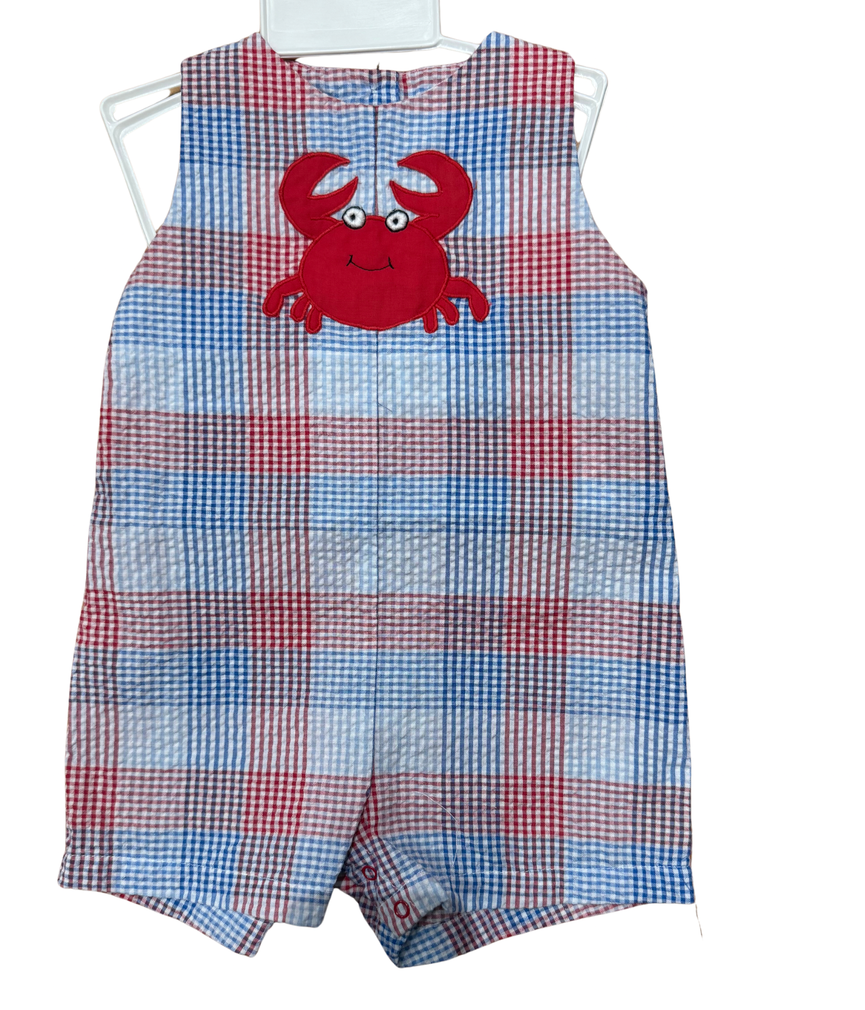 Petit Ami Boys Gingham Jon Jon with Crab Appliqué