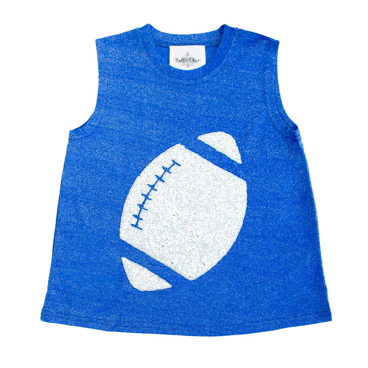 Belle Cher White Football Royal Blue Glitter Tank