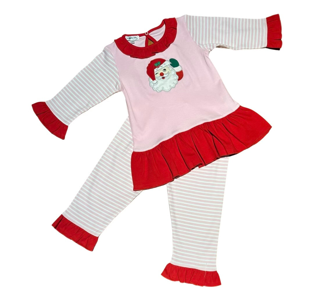 Magnolia Baby Winking Santa Appliqué Ruffle Toddler 2 PC Pant Set