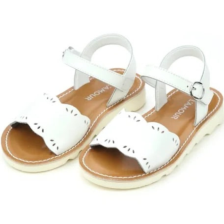 L’amour Girls White Ella Scalloped Sandal