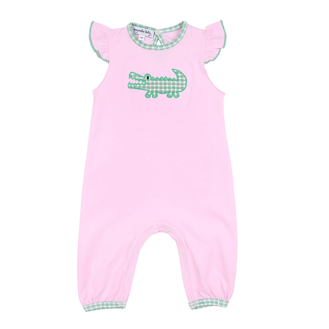 Magnolia Baby Pink Gingham Alligator Flutters Long Playsuit