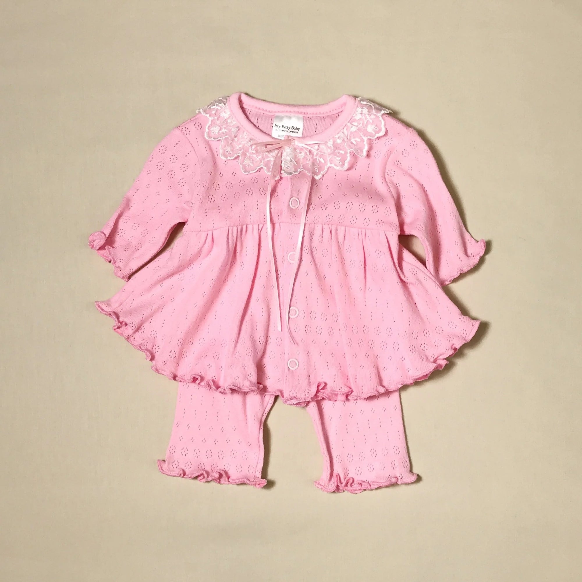 Itty Bitty Baby Pink Pointelle Ruffle Dress Set Preterm 3 (3-5lbs)